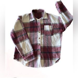 Dark pink and white flannel button shirt. 3X. Thick material.